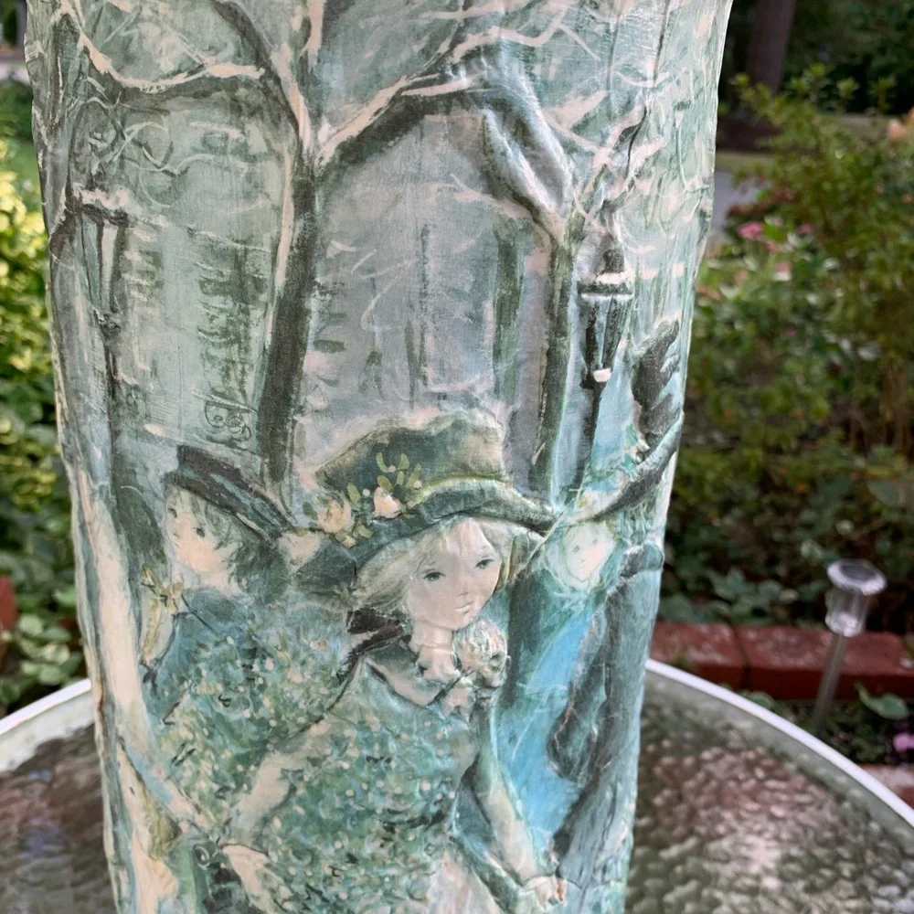 Vintage 3D Embossed Paper Mache Umbrella Holder Stand